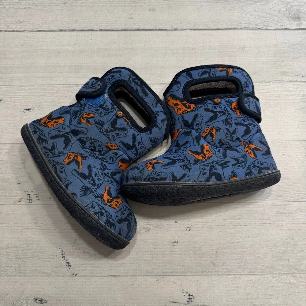 BOGS baby boys blue orange dinosaur boots little kids size 9